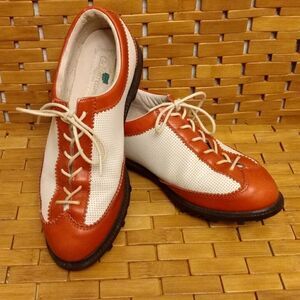 EUC GULFSTREAM Red & White Ladies Soft Spike Laced Golf Shoes E2104 Size 9M